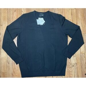 NWT Nordstrom Men's Shop V-Neck Sweater Italian Merino Wool Black Men's Sz XL